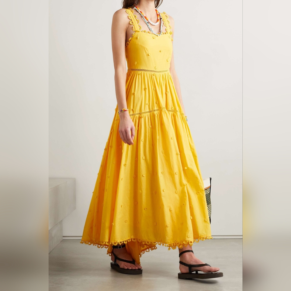 FARM RIO Yellow 3D Flowers Midi Dress Size L BNWT